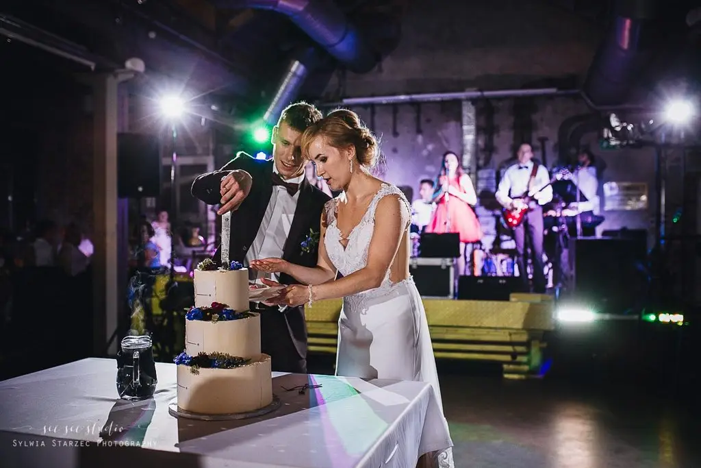 para młoda kroi tort weselny, zespół na weselu w Katowicach para młoda kroi tort weselny, zespół na weselu w Katowicach